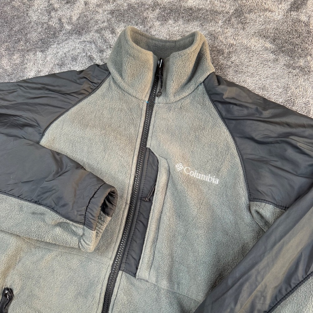 Columbia Fleece Jacket Mens S Gray Interchange Full Zip Nylon Overlay Outdoor